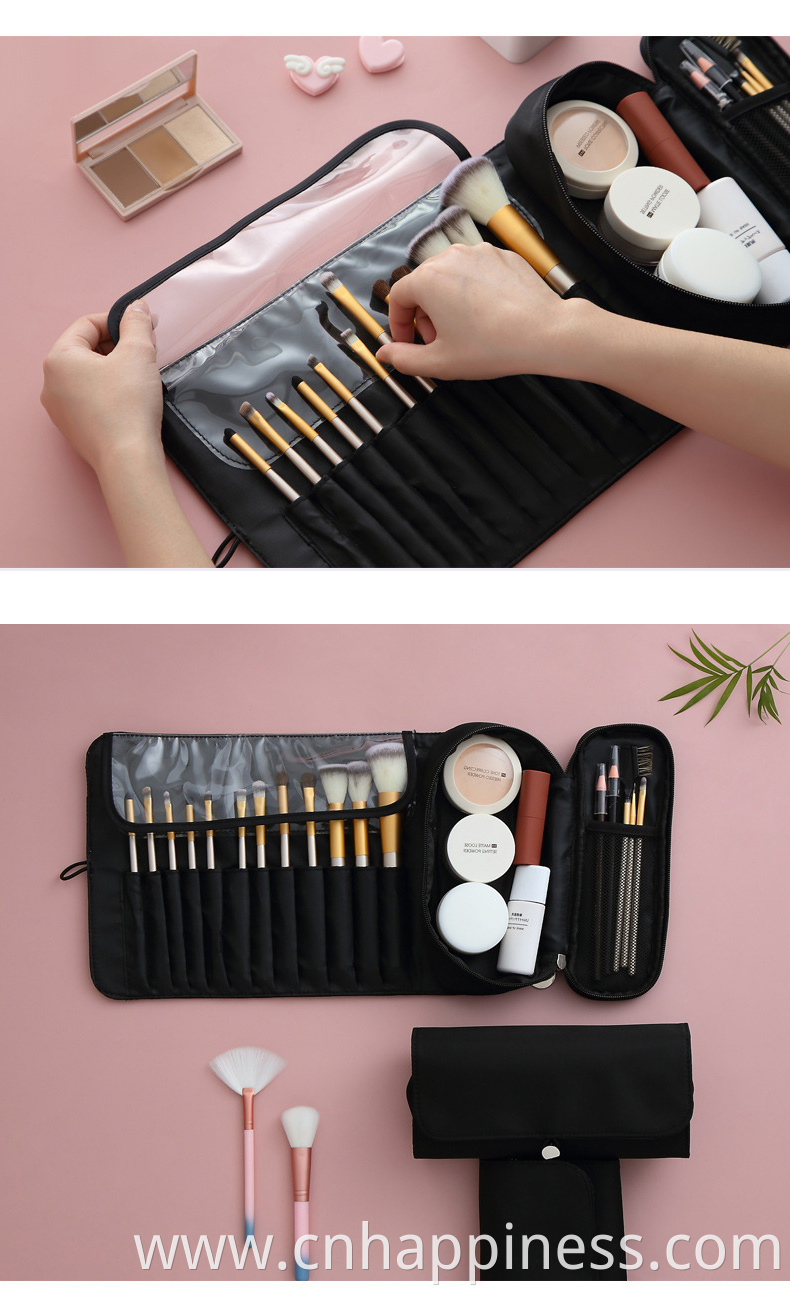 2022 Rolling Case Pouch Holder Pockets Black Cosmetic Beauty Bag Custom Folding Cheap Travel Men Roll Up Makeup Brush Bag Kit
